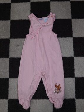 Disney Pink Bambi Footed Romper with Floral Embroidery